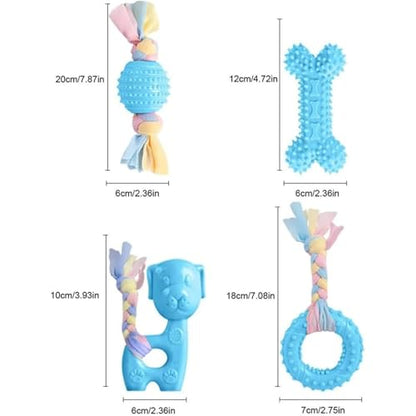 Puppy Chew Toys Set, Soft Rubber Teething Toys for Small Dogs, Durable Interactive Dog Toys with Cotton Rope, Pink & Blue 2 Colors