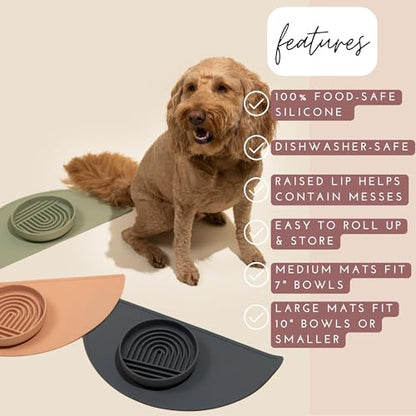 Should We Go? Waterproof Silicone Dog Food Mat – Medium Size Non-Slip Pet Bowl Mat, Raised Edge Design, Easy-to-Clean Pet Food Placemat for Dog & Cat Bowls, 21" Across x 10.5" Deep - Spruce - color: Spruce, size: Medium