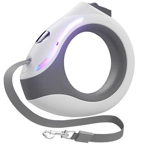 Retractable Dog Leash with Flashlight, Rechargeable 118in Round Handle with Lock, Ergonomic Breathing Light, for Small and Medium Dogs, Dog Leashes for Medium Dogs