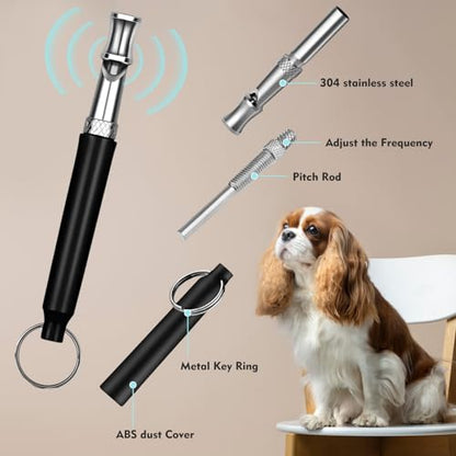 CdbC Dog Whistle - 2Pack Dog Whistle to Stop Barking Neighbor's Dog, Adjustable Ultrasonic Silent Dog Whistle,Helpful for Training Recall (Black with Lanyard)