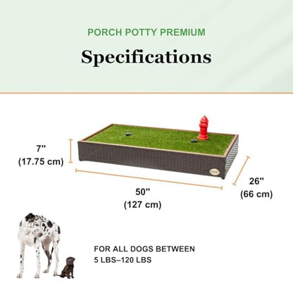 Porch Potty Premium Outdoor Dog Potty System with Artificial Grass, Self-Cleaning Sprinkler System & Drainage Hose – Reusable Dog Grass Pad for Apartment Balconies, Patios & Condos - size: Premium