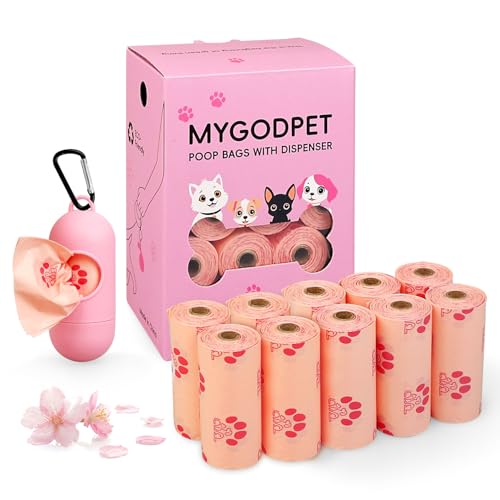 Dog Poop Bags Rolls with Dispenser 150 Count Biodegradable Poop Bags for Dog and Cat Cherry Blossom Scented Waste Bag Leak Proof Doggie Poop Bag Doggy Trash Bag Pink - color: A-Pink(Cherry Blossom)-1 Dispenser+150 Bags, size: 1 Count (Pack of 150)
