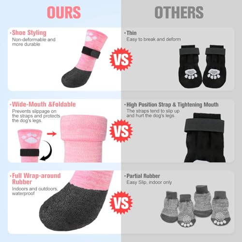 BEAUTYZOO Anti Slip Dog Socks Boots, Dog Shoes for Hot/Cold Pavement Snow Rain Days,Waterproof Grip Dog Booties Paw Protector for Hardwood Floor, Prevent Licking for Small Medium Large Senior Old Dogs - size: XX-Large