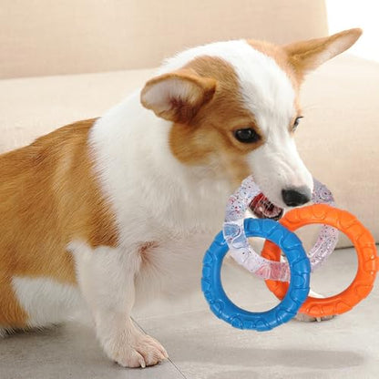 Dog Ring Toy for Training and Teeth Cleaning Rubber Dog Rings Chew Toy with 3 Color Rings Interactive Indestructible Toys for Small Medium Large Dogs.