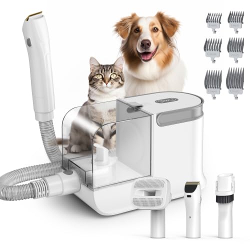 Dog Grooming Kit, 3 Suction Modes Dog Brush Vacuum with 6 Pet Grooming Tools (Eggshell) - color: Eggshell