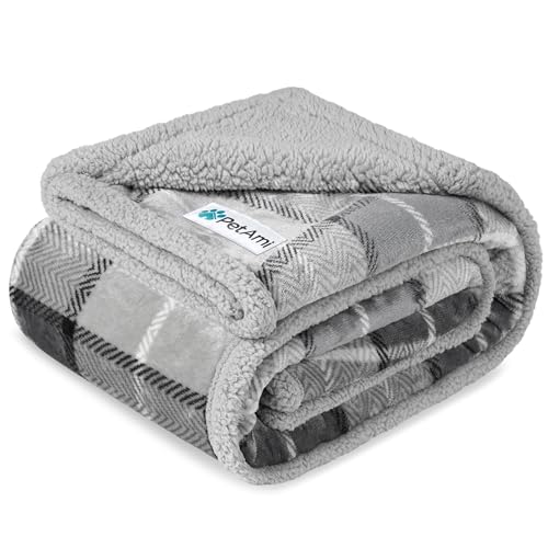 PetAmi Waterproof Dog Blanket for Couch, Pee Proof Fleece Reversible Pet Throw, Furniture Protector for Bed Sofa Kennel, Soft Washable Cover for Small Medium Dog Puppy Cat, 29x40 Plaid Light Grey - color: Plaid Light Grey, size: Medium 29 X 40 Inches