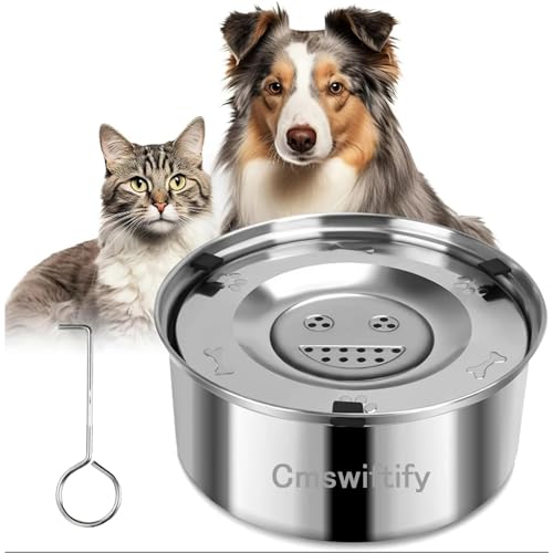 Stainless Steel Dog Water Bowl No Spill, 101oz/3L Pet Water Bowl for Dogs, Floating Disk Slow Drink Anti-Gulping Splash Proof Slow Feeder Bowls for Dog Cat, Travel Outdoor Car Home