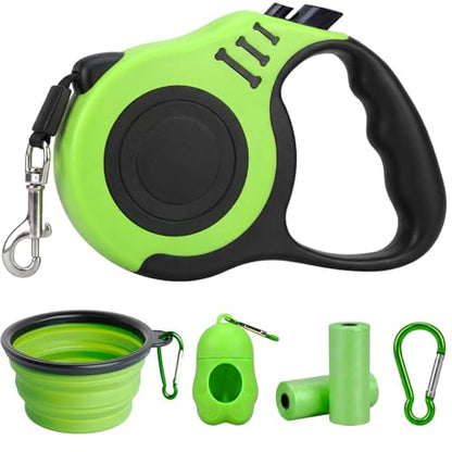 PETIMP Retractable Dog Leash Lightweight 16FT Leash, with Folding Bowl,Dispenser,Waste Bags, for Small Medium Dogs(Green) - color: GREEN