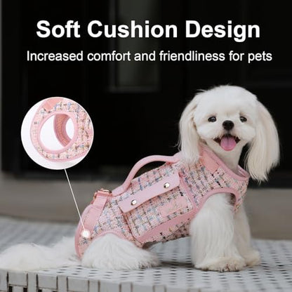 Wakytu Dog Lift Harness Dog Carrier Sling for Small Dogs & Cats,XS | stylish puppy sling carrier with handle & pocket,adjustable leash,walking & travel - color: 2.0 Pink, size: X-Small(2-5 LBS)