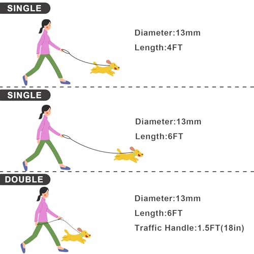Rope Dog Leash with Two Handles, 6 Foot Heavy Duty Dog Leash with Aviation Aluminum Auto Locking Carabiner, Strong Nylon Pet Lead for Small, Medium, Large Dogs (Yellow, 6FT-Two Handle) - color: Yellow, size: 6 Foot Two Handle