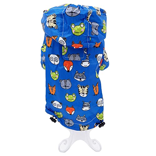 Dog Raincoat Hooded Leash Hole Waterproof Rain Coat Jacket Rainwear for Small Pet Cat Puppy (XS: Length - 10", Blue Animal) - color: Blue Animal, size: XS: Chest - 12", Length - 10"