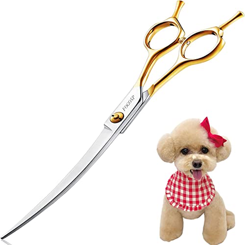 Curved Dog Grooming Scissors Professional 7" Grooming Shears for Dogs Pet Right Handed Groomer Japan 440C Stainless Steel (7 in Curved, Gold) - size: 7 inch, style: Curved