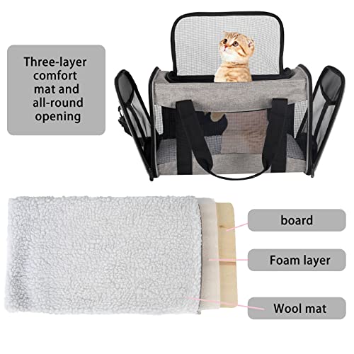 Cat Carrying Case - Pet Carrier Airline Approved, Protable and Breathable Pet Travel Carrier Removable Fleece Pad, Collapsible Cat Carrier Dog Carrier for Medium Cats Small Cats Dogs (Grey&Black M) - color: grey&black, size: 17.0"L x 11.0"W x 11.0"H