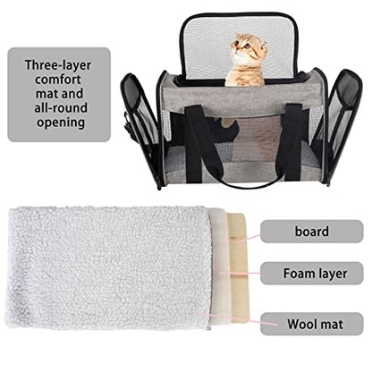 Small Animals Cat Carrying Case Pet Carrier Airline Approved, Protable and Breathable Pet Travel Carrier Removable Fleece Pad Collapsible Cat Carrier Dog Carrier Small Cats Dogs(15 * 10 * 10) - color: grey&black, size: 15.0"L x 10.0"W x 10.0"H