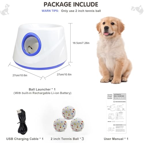 Automatic Dog Ball Launcher, Upgraded Dog Ball Throw Launcher, Adjustable Distance 20-45FT, for Small/Medium Dogs, with 3 2.3-inch ETPU Balls, Indoor and Outdoor Interactive Toys - color: Blue