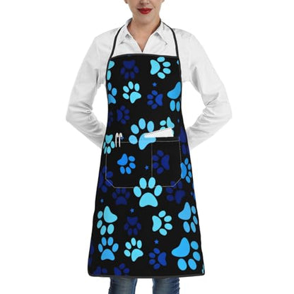 Dog Grooming Waterproof Apron with 2 Pockets, Cute Animals Puppy Dog Pets Apron - color: Blue