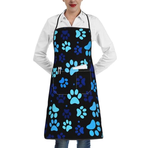 Dog Grooming Waterproof Apron with 2 Pockets, Cute Animals Puppy Dog Pets Apron - color: Blue