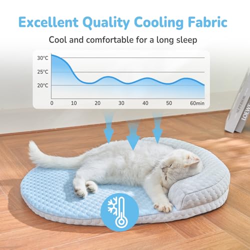 Summer Cat Cooling Mat - Cooling Cat Bed for Cats or Small Dogs, Cat Summer Sleeping Beds with U-Pillow Soft and Comfortable, Calming Cozy Cat Cushion Washable, Non-Slip Bottom Removable - color: Blue against Grey