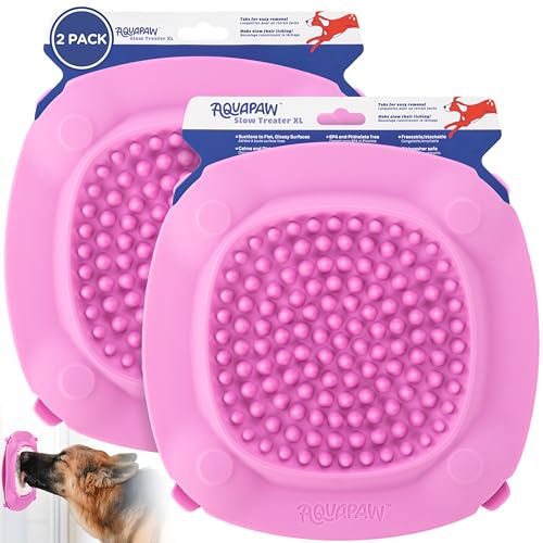 Aquapaw Lick Mat for Dogs 2-Pack XL, Suction Cup Dog Slow Feeder Pad & Licking Mat for Peanut Butter Treats – Calming Dog Bathing Aid, Stress Relief & Mental Stimulation for All Breeds - Pink - size: 2-Pack XL
