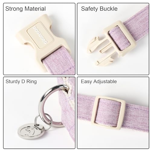 DOGWONG Cotton Hemp Dog Collar, Heavy-Duty Purple Dog Collar Adjustable Soft Natural Fabric Pet Dog Collar Cute Wedding Puppy Necklace for Small Medium Large Dogs - color: A: Light purple, size: X-Small