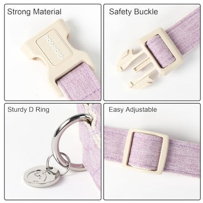 DOGWONG Cotton Hemp Dog Collar, Heavy-Duty Purple Dog Collar Adjustable Soft Natural Fabric Pet Dog Collar Cute Wedding Puppy Necklace for Small Medium Large Dogs - color: A: Light purple, size: X-Small