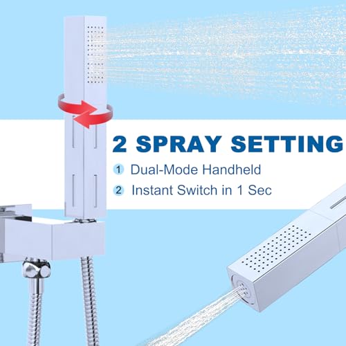 2 Settings Handheld Sprayer High-Pressure Shower Head with 59inch Flexible Hose, Square 2 in1 Model Solid Brass Adjustable Shower Wand Replacement Kit, Polished Chrome - color: Polished Chrome