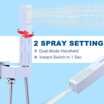 2 Settings Handheld Sprayer High-Pressure Shower Head with 59inch Flexible Hose, Square 2 in1 Model Solid Brass Adjustable Shower Wand Replacement Kit, Polished Chrome - color: Polished Chrome