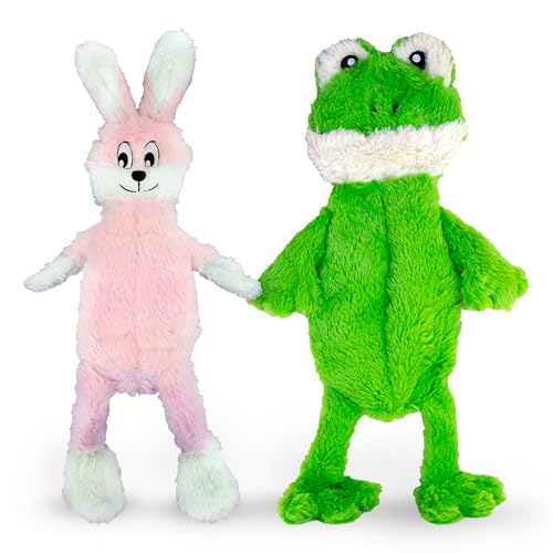 FGA MARKETPLACE Frog-Pink Rabbit Flat NO Stuffing NO Squeak Plush Dog Toy, Funny Style Will Entertain Your Pet for Hours, Recommended for Small and Medium Dog 21 INCH Long - color: FROG-PINK RABBIT
