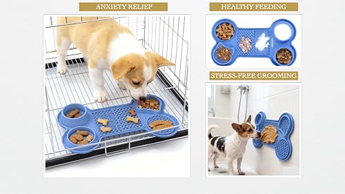Pet Feeding Dishes,Slow Feeder Lick Mat for Dogs,Cat Licking Mat with Strong Suction Cups - 6-in-1 Interactive Snuffle Mat for Fast Eaters,Anxiety Relief,Grooming & Bath Time (Dark Blue) - color: Dark Blue