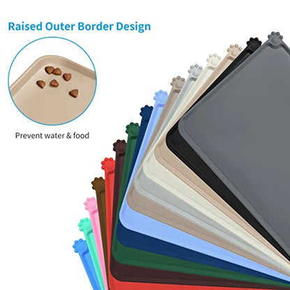 AUDWUD Silicone Waterproof Pet Feeding Mats,Anti Slip Bowl Pad, Dog Mat for Food and Water - color: Taupe, size: 21" x 15"