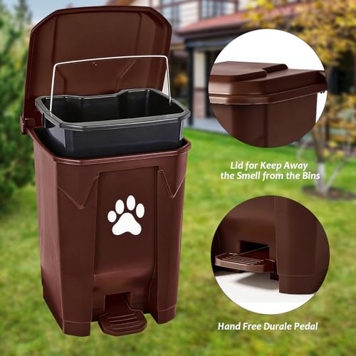 tebiete Dog Poop Trash Can Outdoors Pet Waste Station with Lid Dog Waste Disposal Container with Removable Inner Bin Bucket Hands-Free Pedal Garden Yard Home with Waste Bags, Brown - color: 1Pack Brown