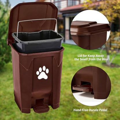 tebiete Dog Poop Trash Can Outdoors Pet Waste Station with Lid Dog Waste Disposal Container with Removable Inner Bin Bucket Hands-Free Pedal Garden Yard Home with Waste Bags, Brown - color: 1Pack Brown