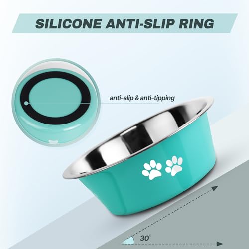 Stainless Steel Dog Bowls, Nonslip Rubber Bottom No Spill Proof Skid Metal Insulated Dog Bowls for Large Medium Small Breed Dogs (Green, 6.6 Cups/53 OZ) - color: Green, size: 6.6 Cups/53 OZ