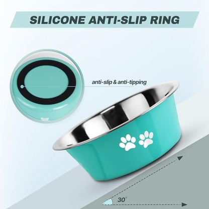 Stainless Steel Dog Bowls, Nonslip Rubber Bottom No Spill Proof Skid Metal Insulated Dog Bowls for Large Medium Small Breed Dogs (Green, 6.6 Cups/53 OZ) - color: Green, size: 6.6 Cups/53 OZ