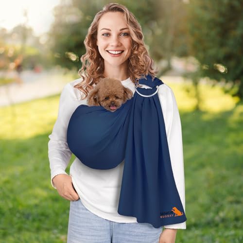 Dog Sling Carrier for Small Dogs,Carrying Wrap Anti-Anxiety Cat Sling,Adjustable Pet Sling(Navy Blue) - color: navy blue