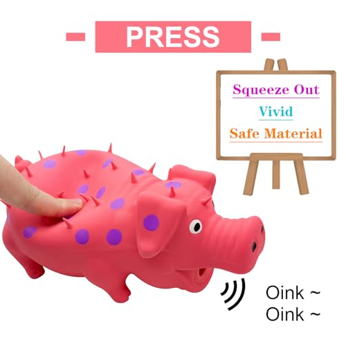 Andiker Dog Squeaky Toy, Dots Latex Dogs Chew Toys with a Oinks Sound Squeaker Grunting Pig Dog Toy Durable Self Play 8" Dogs Squeeze Toy for Dental Biting Chasing to Kill Boring Time (Pink) - color: Pink