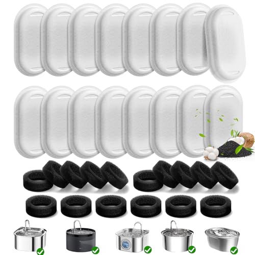 32 Pack Cat Water Fountain Filters for 108/3.2L& 67oz/2L& 4L/135oz Stainless Steel Pet Water Dispenser Cat/Dog Fountain Filter Replacement(16 Filters & 16 Sponges) - color: 16 Filters & 16 Sponges