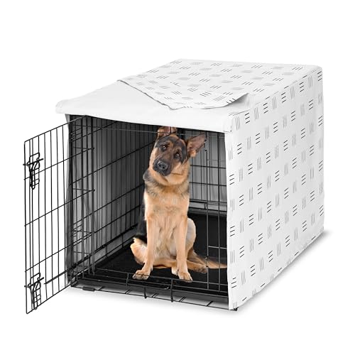 Sweet Jojo Designs 48in. Large Dog Crate Cover (White and Black Boho) Pet Cage, Kennel Covers (Mudcloth, Black & White, Bohemian, Modern, Minimalist, Southwest, Mud Cloth, Hatch, Neutral, Triple Line) - color: White and Black Hatch, size: 48.0"L x 30.5"W