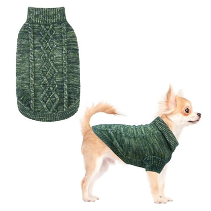 KOOLTAIL Small Dog Sweater, XS Green Fuzzy Thick Super Soft Warm Dog Christmas Sweater Turtleneck Pullover for Cold Weather, Classic Cable Knitwear, Fleece Pet Fall Winter Clothes Coats Puppy Cats - color: Green, size: X-Small