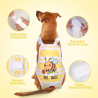Jollywoods 3 Pack Washable Female Dog Diaper Onesie Sanitary Pantie with Adjustable Suspender, Reusable Fixed Diapers, Super Absorbent Leakproof for Small Medium Large Dog in Heat Cycle M - size: Medium(10"-16" Waist)