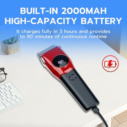Mcbazel Dog Clippers Grooming Kit, Low Noise Rechargeable Cordless Adjustable Pet Hair Shaver Trimmers Set for Dogs, Cats and Other Pets [Red]