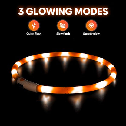 HIGO LED Dog Collar, Rechargeable Light Up Dog Collars, Lightweight Silicone Pet Safety Collar Lights for Night Walking (Orange-Silicone) - color: Orange-Silicone
