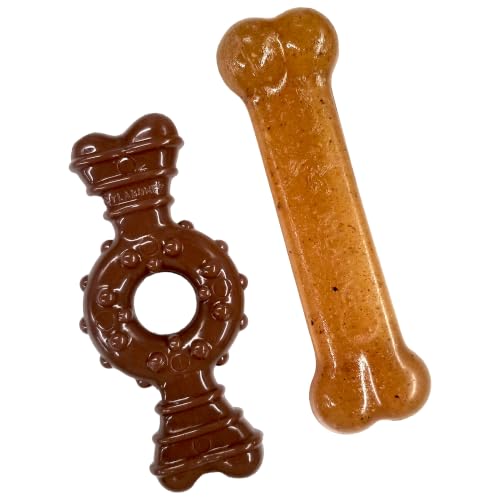 Nylabone Ring Bone Chew Toy for Puppies, Puppy Teething Toys, Puppy Enrichment Toys, Chicken Flavor, X-Small Dogs - Up to 15 lbs, 2 Pack - color: Ring Bone & Teething Bone, size: X-Small