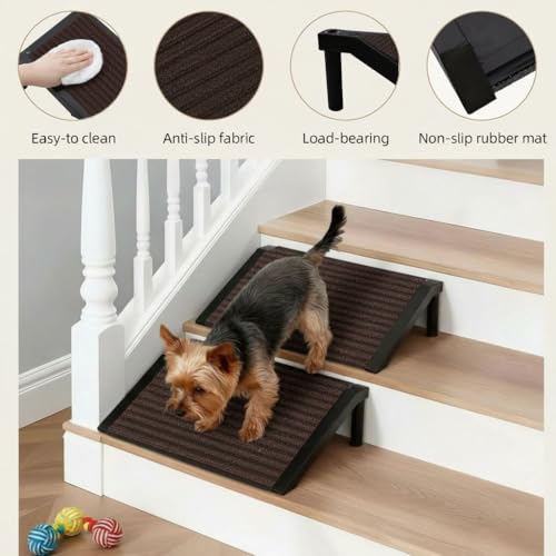 Dog Ramp for Stairs – Non-Slip Pet Steps with Locked-in Carpet & Iron Frame, Helps Senior Dogs & Small Breeds Climb Safely (Coffee-4 Pack) - size: Coffee-4 PACK