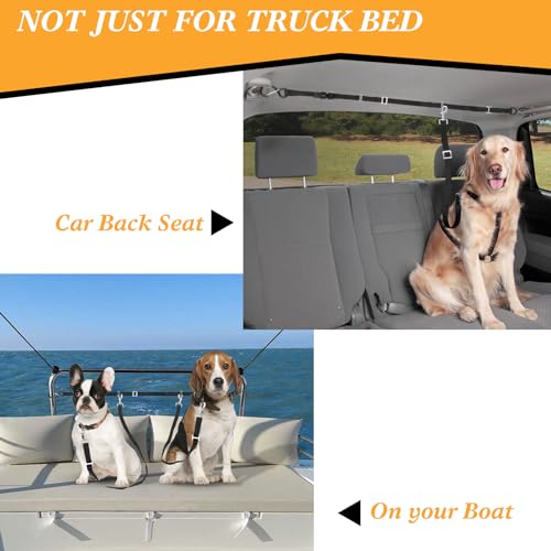 Truck Bed Dog Tether for Two Dogs,Ratchet Tightening Adjustable Double Safety Truck Bed Dog Leash System for Pickup, SUV, Cars & Trucks
