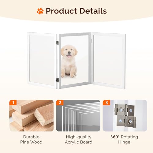 VINGLI Clear Acrylic Freestanding Dog Gate, Transparent Pet Fence with Solid Hardwood and Plastic Board, Pet Gates for Christmas Tree Stairs and Doorways (3 Panels) - size: 3 Panels
