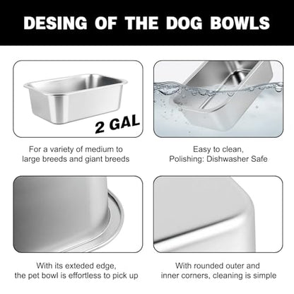 2 Gallon Elevated Large Dog Water Bowl, 4 Adjustable Height 10.5-15.8'' Raised Stainless Steel Bowl Stand with Anti-Slip Mat for Large Breed, Metal Dog Feeding Station for Relief Joint Pressure - size: 2 Gallon