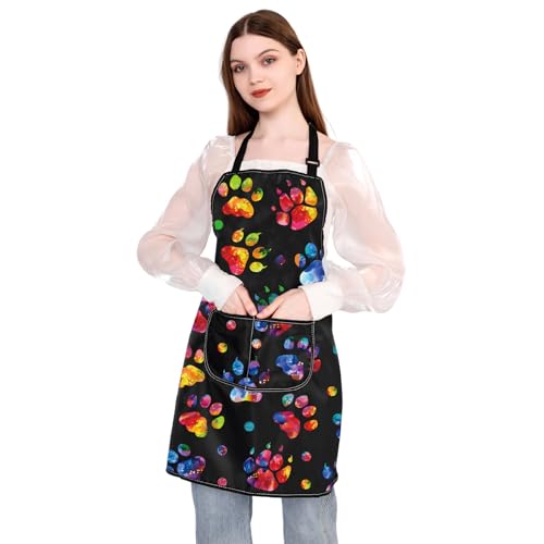 BDPWSS Dog Paw Print Apron Dog Groomer Gift Dog Grooming Waterproof Apron With Pockets Cute Animals Puppy Dog Pets Apron