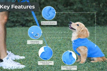 JACKO & CO - Fleece Vest Dog Sweater with Leash Ring - Soft, Warm & Lightweight Pullover Coat for Small & Medium Dogs, Puppies & Cats - Cozy Fall/Winter/Spring Pet Jacket (Blue, X-Small 2-4lbs) - color: Blue, size: XS (2-4lbs)