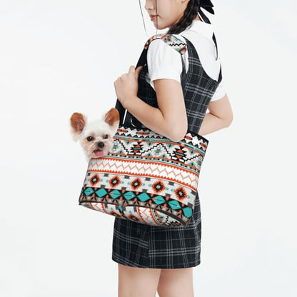 Dog Purse Carrier with Safety Hook - Foldable & Hands-Free Dog Cat Carrier Bag for Subway, Travel, Shopping up to 20lbs Aztec Style - color: Aztec Style